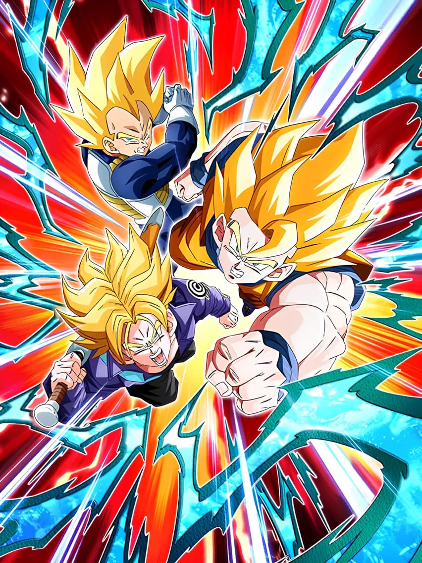 Golden Super Saiyan Power Super Saiyan Goku & Super Saiyan Vegeta & Super Saiyan Trunks (Teen)